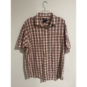 Pendleton Men's XL‎ Orange Gray Plaid Polyester Blend Short Sleeve Button Shirt